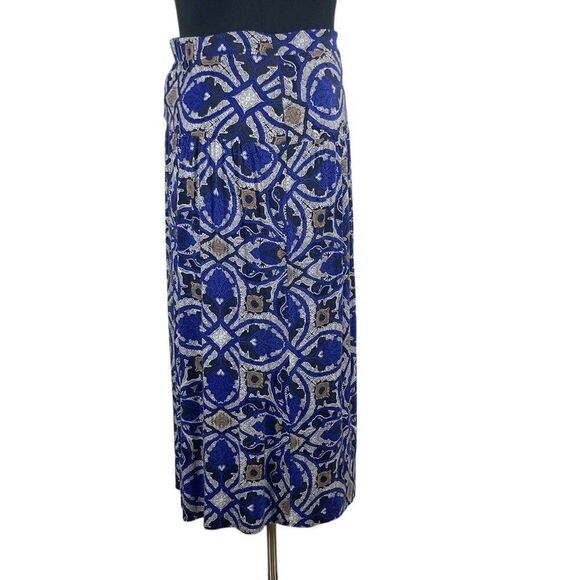 Maeve Anthropologie Cyprus XL Wrap Skirt Blue Motif Boho African Graphic Fits 1X - Picture 9 of 16